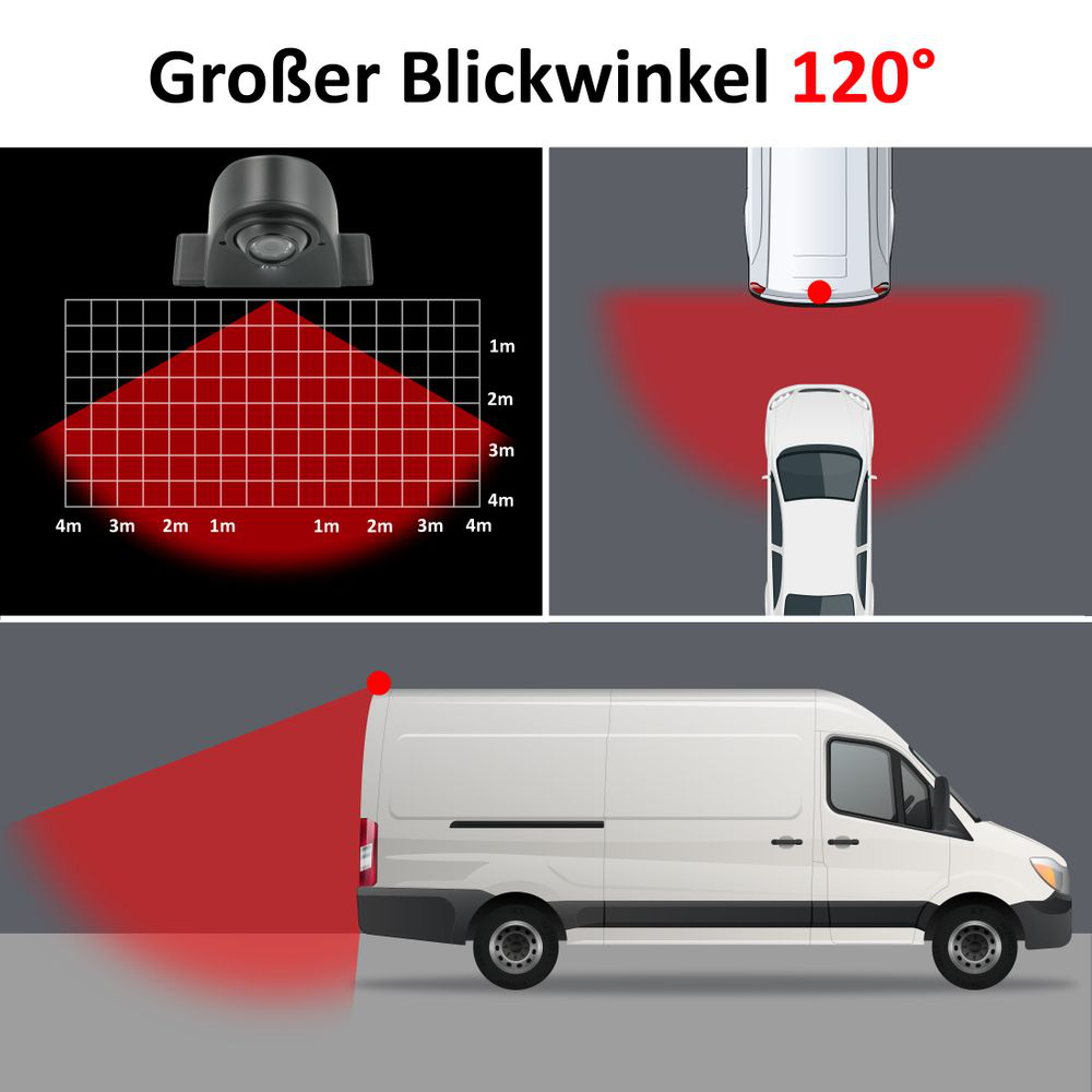 Transporter Rückfahrkamera Mit Nachtsicht Und Kugelkopffassung Fuer Kleintransporter KA124 Schwarz 002